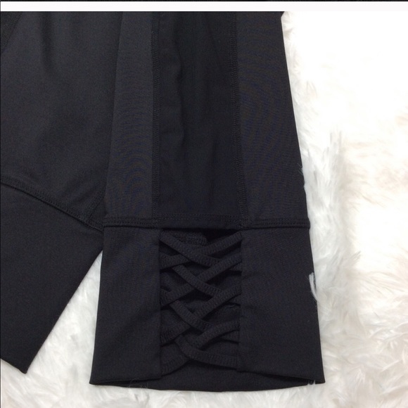 Andrew Marc Mesh Inset Lace-Up Navy Blue Leggings - Picture 3 of 3